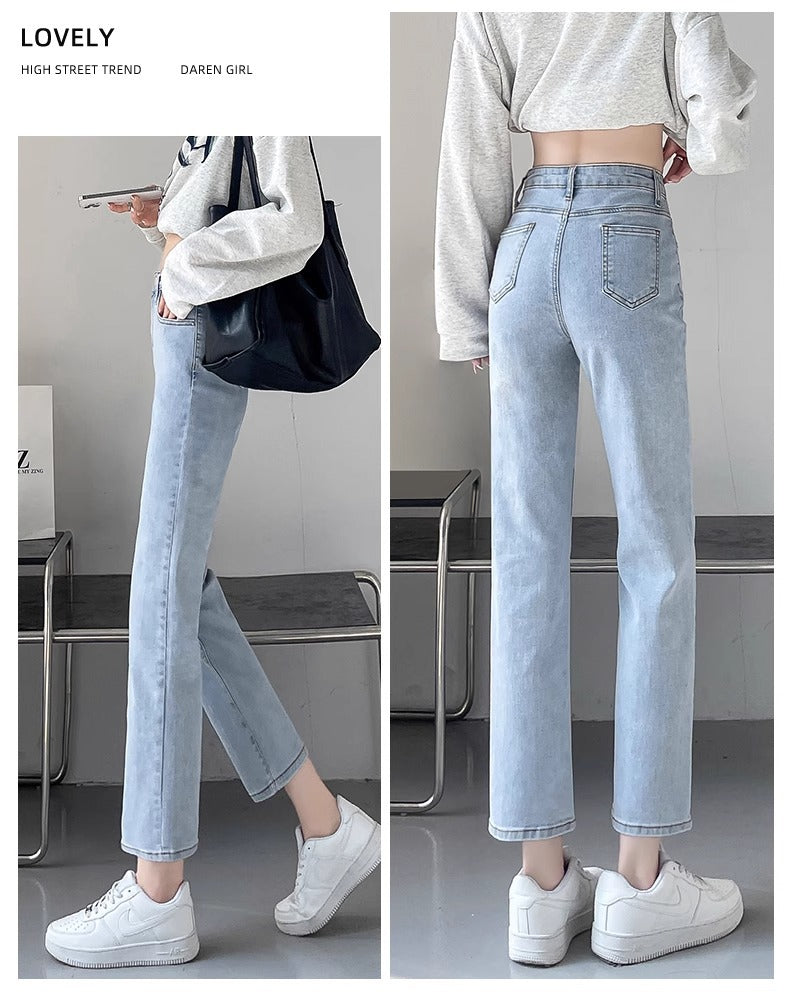 Light-Colored Straight-Leg Jeans for Women, 2026 New Summer Trendy Baguette Pants, Petite High-Waisted Cropped Cigarette Pants