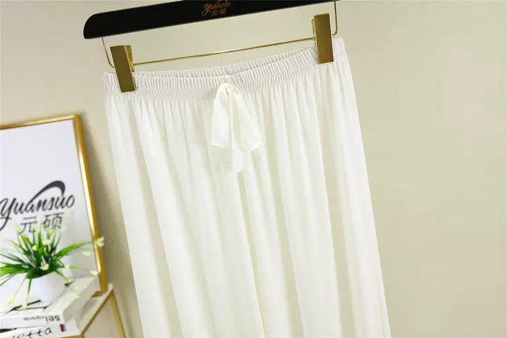 Korean style high waist drawstring lace-up ice silk seamless straight slimming wide-leg pants summer thin draping casual trousers
