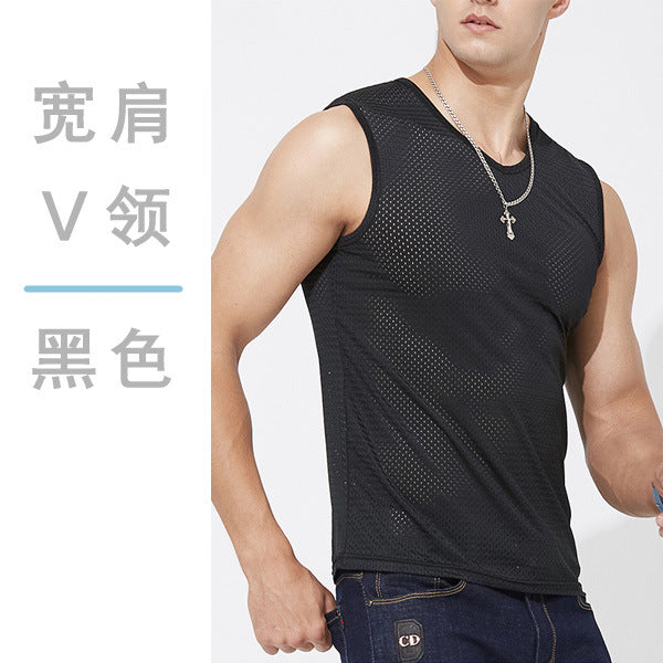 Men's Ice Silk Mesh Tank Top Sports Fitness Quick-Dry Sleeveless Shirt