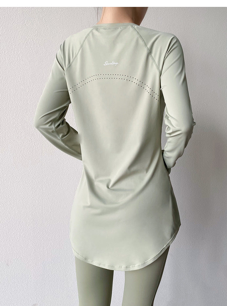 Spring and Summer Long Hip Covering Slimming Style Beautiful Back Breathable Yoga Suit Long Sleeve Running Fitness Sportswear T-shirt for Women