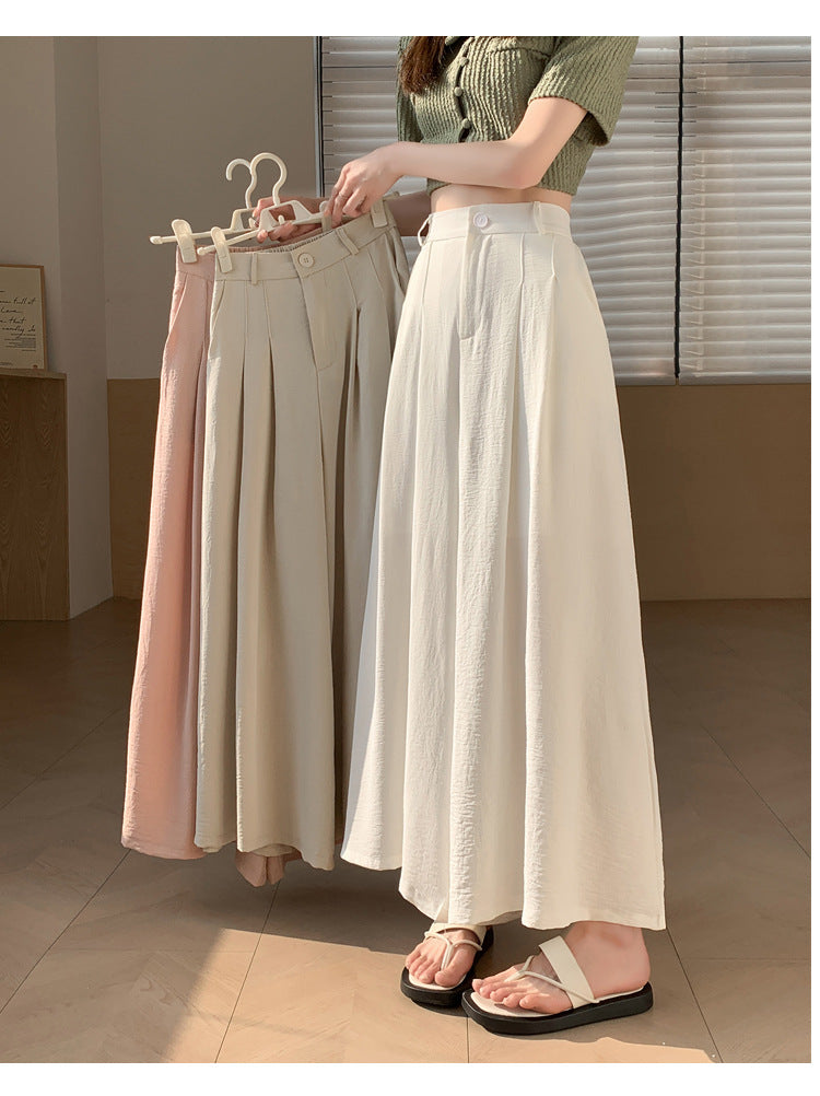 Real Shot of Textured Ice Silk Wide-Leg Pants for Women, New Summer Thin Pants for Small People, High-Waisted Casual Pants and Skirts