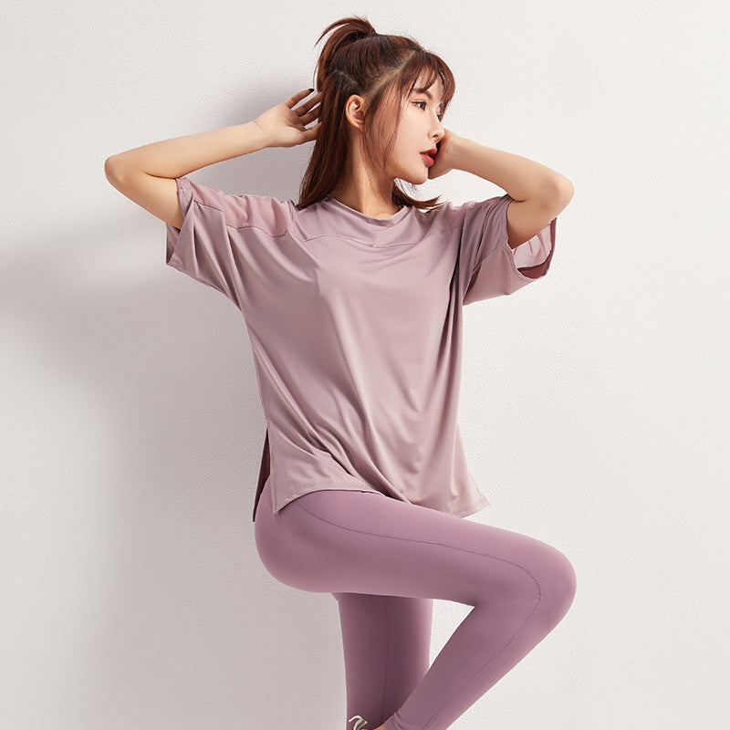 2025 Summer Yoga Top Loose Sports Short Sleeve Women's Quick-Drying Running Fitness Wear Top Breathable Exercise T-Shirt