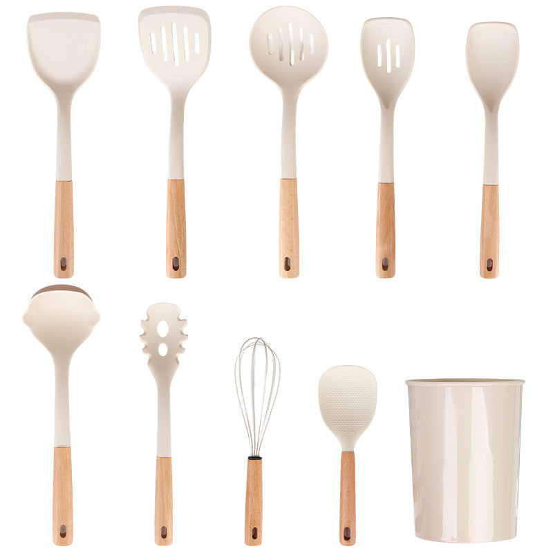 10-Piece Silicone Kitchen Utensil Set with Beech Wood Handles