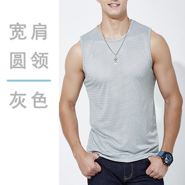 Men's Ice Silk Mesh Tank Top Sports Fitness Quick-Dry Sleeveless Shirt