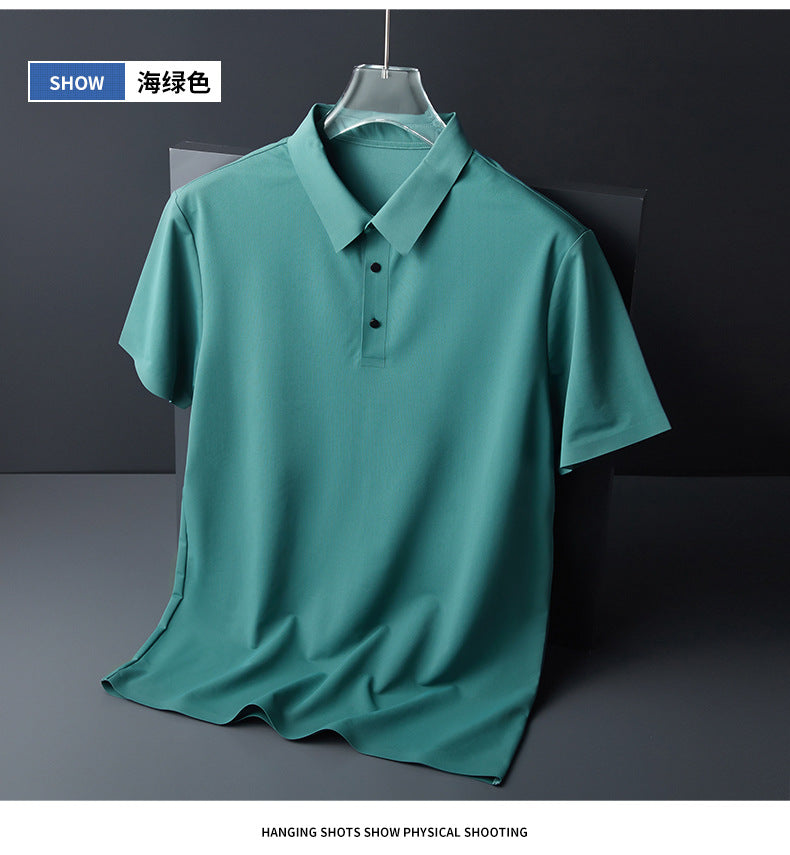 Ice Silk Traceless T-shirt Men's Light Business Solid Color Half Sleeve Top Silk Smooth Breathable Traceless POLO Shirt