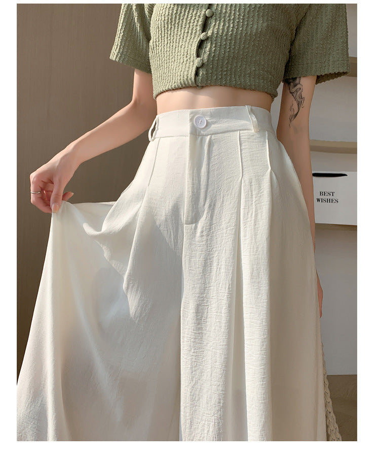 Real Shot of Textured Ice Silk Wide-Leg Pants for Women, New Summer Thin Pants for Small People, High-Waisted Casual Pants and Skirts