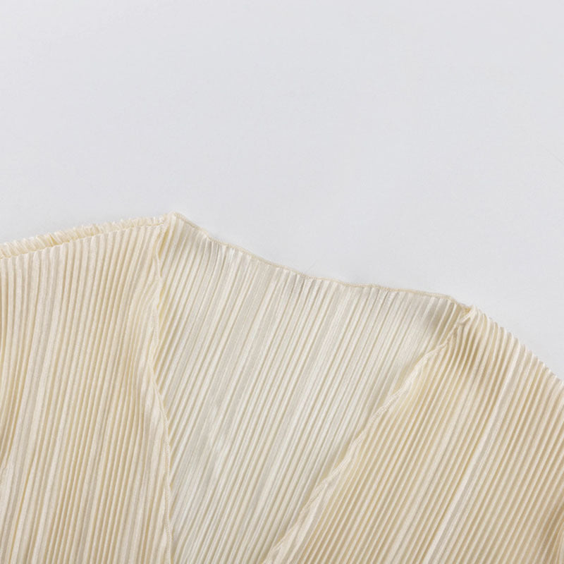 European and American Ins Style 2024 New Summer Sexy Hot Girl Top Slim-fit Horn Long-sleeved Pleated Shirt Women's French Style