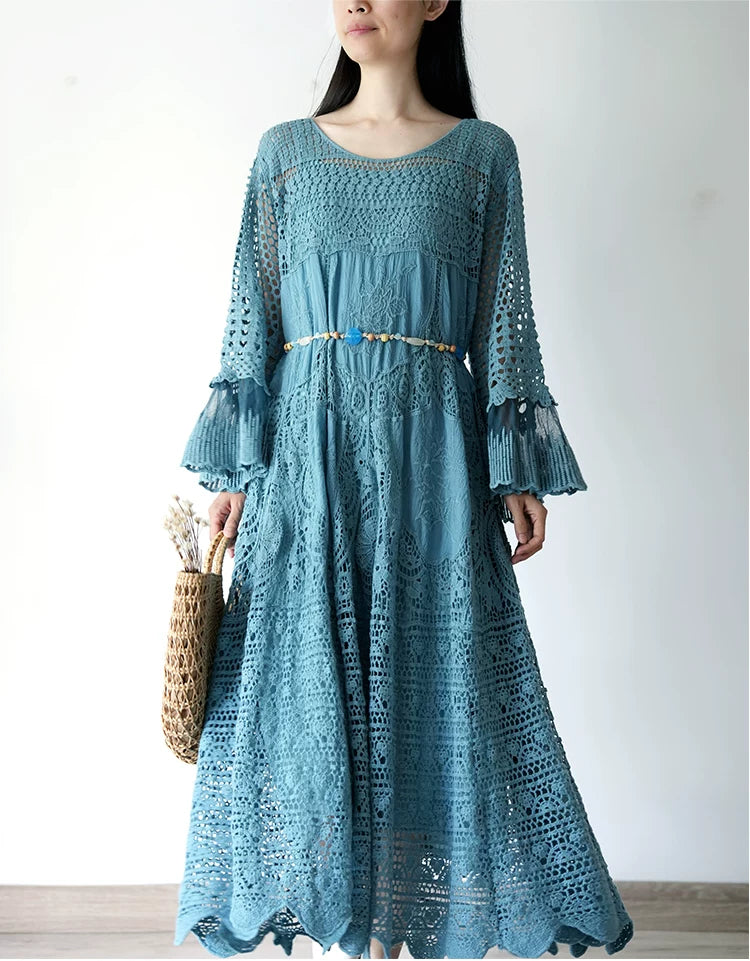 TIYIHAILEY Spring Summer Women Dresses Full Flare Sleevev Beige Loose Ladies Clothing Fashion Long Maxi 2026 New Blue Red Brown
