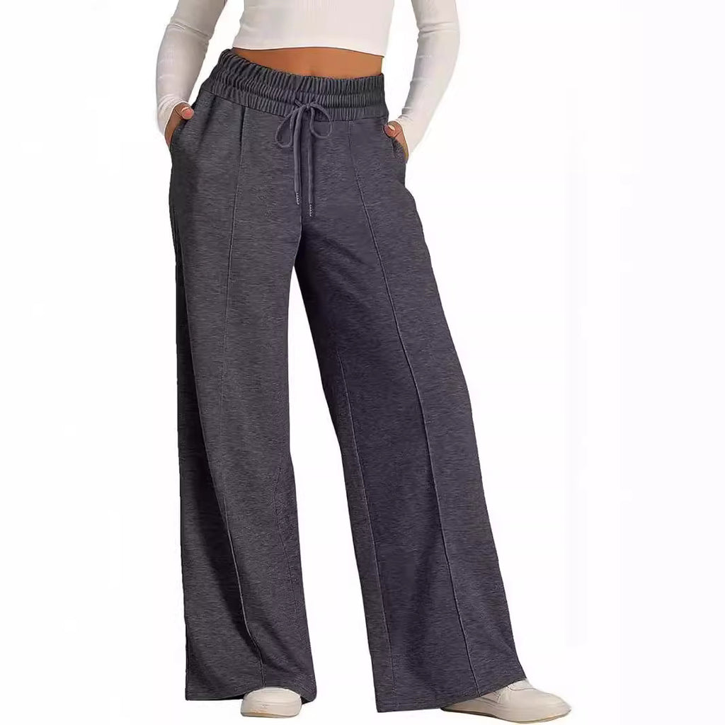 Cross-Border Export Amazon Temu2024 Spring and Summer European and American Style Pure Color Casual Wide-Leg Drawstring Elastic Waist Sweatpants