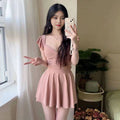 2024 New Pure Desire Style one-piece Triangle Bikini Skirt Swimsuit Girl Summer Gather to Cover Flesh Slim Hot Spring