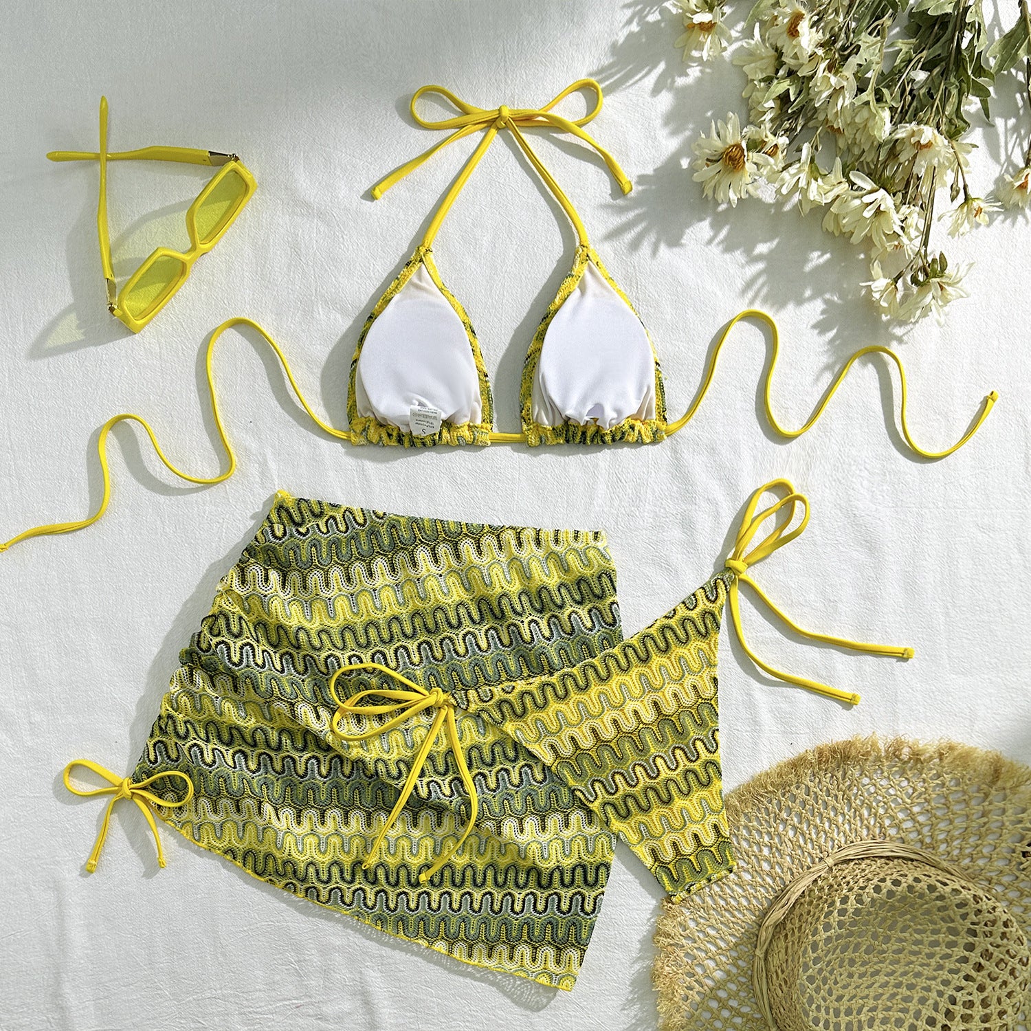 2025 European and American New Embroidered Gradient Sexy Three-Piece Swimsuit Swimsuit Bikini Bikini Cross-Border Export
