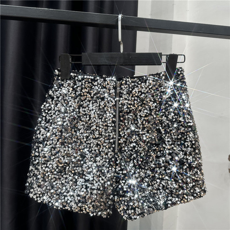 Dropshipping Autum New Full of Sequins Shiny Heavy Zipper Nightclub Socialite Three-Point Shorts Hot Pants for Women