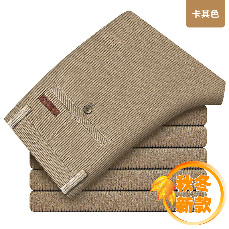 Thick Corduroy Pants Pure Cotton Men's Pants Autumn and Winter Thick Cotton High-Waisted Loose Straight Double-Pleated Corduroy Men's Long Pants
