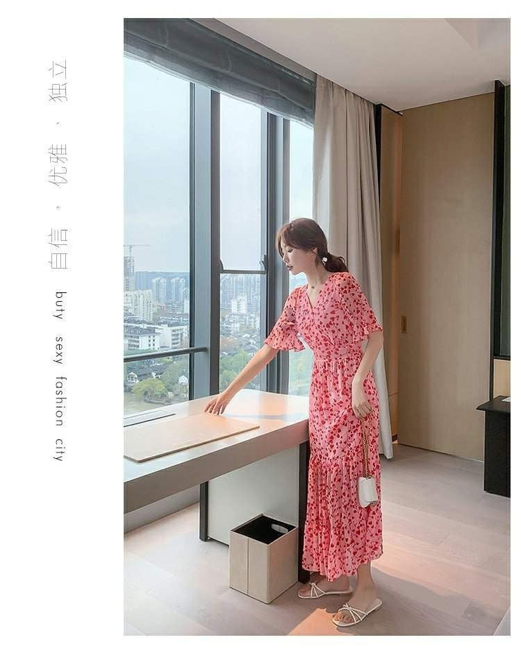 2024 Summer dress Summer plus size Women's New Loose Slimming Belly Covering Plus Weight Plus Chiffon Long Dress All-match