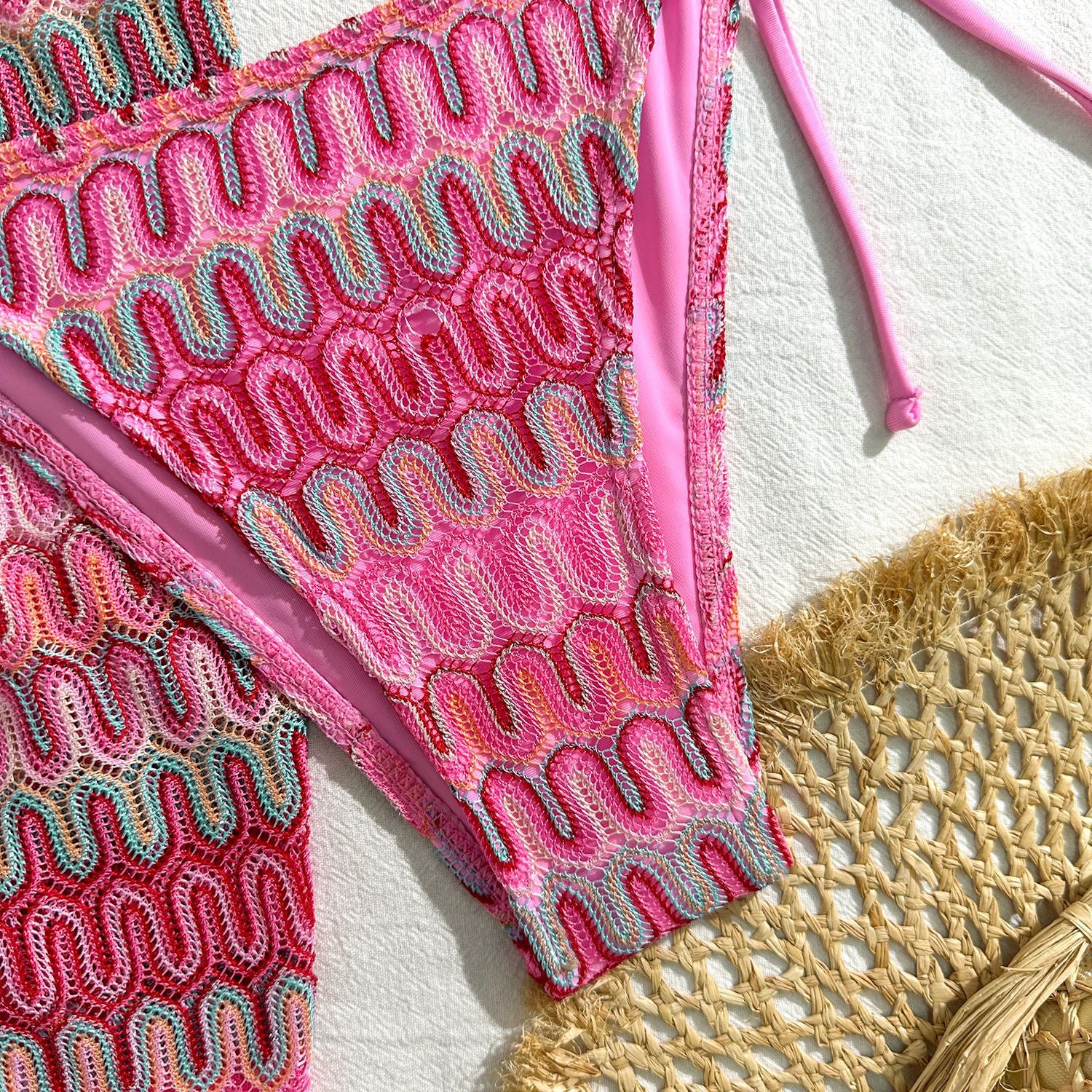2025 European and American New Embroidered Gradient Sexy Three-Piece Swimsuit Swimsuit Bikini Bikini Cross-Border Export
