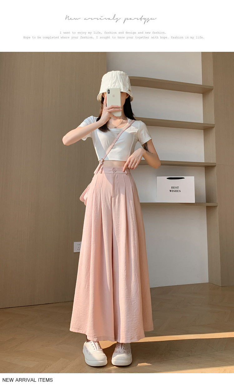 Real Shot of Textured Ice Silk Wide-Leg Pants for Women, New Summer Thin Pants for Small People, High-Waisted Casual Pants and Skirts