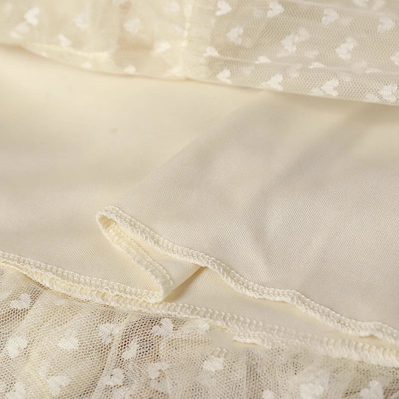 2026 Mesh Heart Printed Skirt Women Elastic High Waist Skirt Elegant Tulle A Line Ruffle Party Skirt Long Summer Saia Feminina