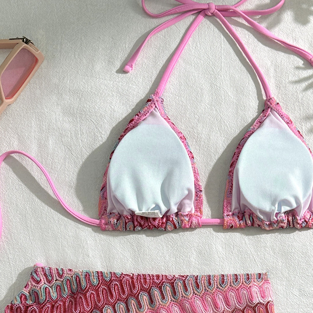 2025 European and American New Embroidered Gradient Sexy Three-Piece Swimsuit Swimsuit Bikini Bikini Cross-Border Export