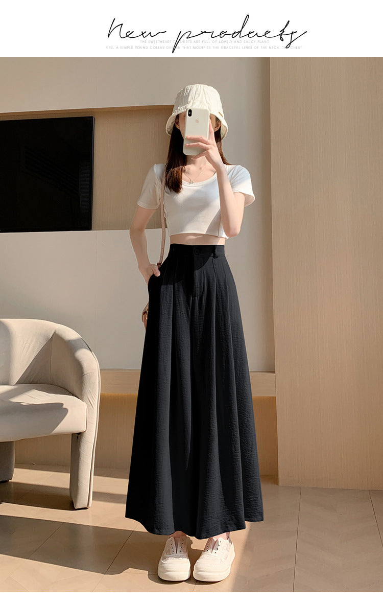Real Shot of Textured Ice Silk Wide-Leg Pants for Women, New Summer Thin Pants for Small People, High-Waisted Casual Pants and Skirts