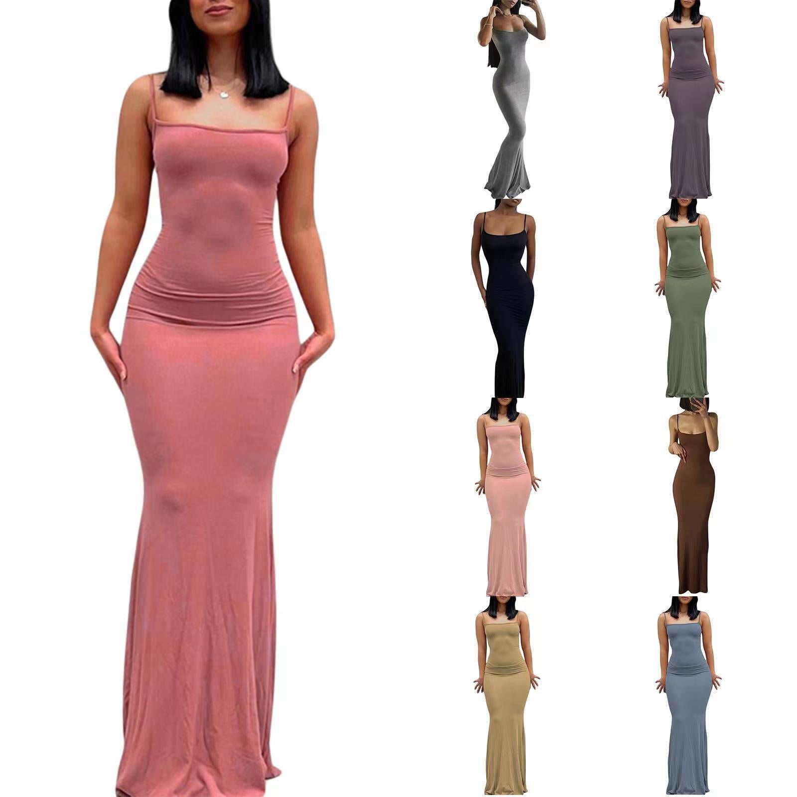 Sling dress European and American Women's High-end Sense Pure Desire Hip Skirt Sexy Slim-fit Milk Silk Long Fishtail Skirt