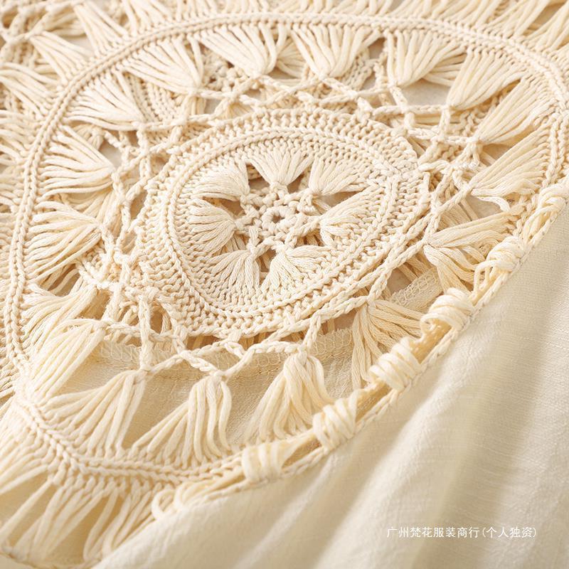 Cross-border new holiday hook solid color stitching European and American beach skirt small tassel sunscreen short sexy beach blouse