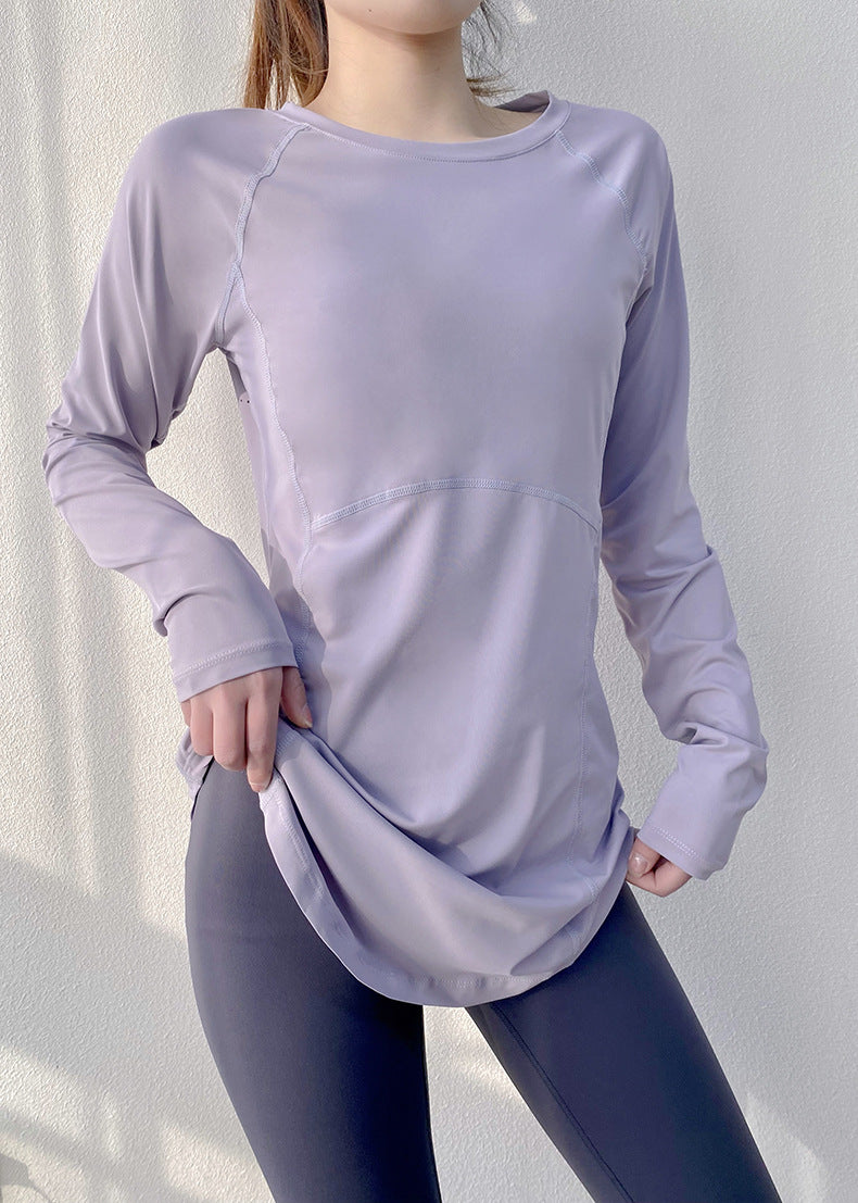 Spring and Summer Long Hip Covering Slimming Style Beautiful Back Breathable Yoga Suit Long Sleeve Running Fitness Sportswear T-shirt for Women