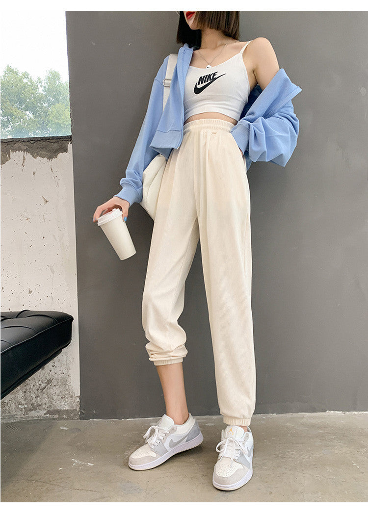 2026 Thin Ice Silk Sports Pants for Women, Loose White Joggers, Summer Thin Casual Harem Sweatpants for Petite Figures