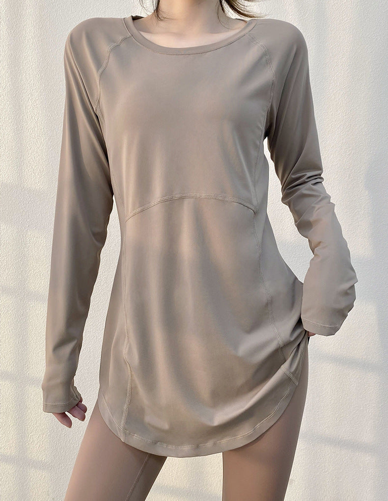 Spring and Summer Long Hip Covering Slimming Style Beautiful Back Breathable Yoga Suit Long Sleeve Running Fitness Sportswear T-shirt for Women