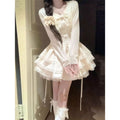 Early Spring Outfit for Petite Women: Pure and Desirable Style, High-End Cardigan Jacket, Puffy Cake Dress Two-Piece Set