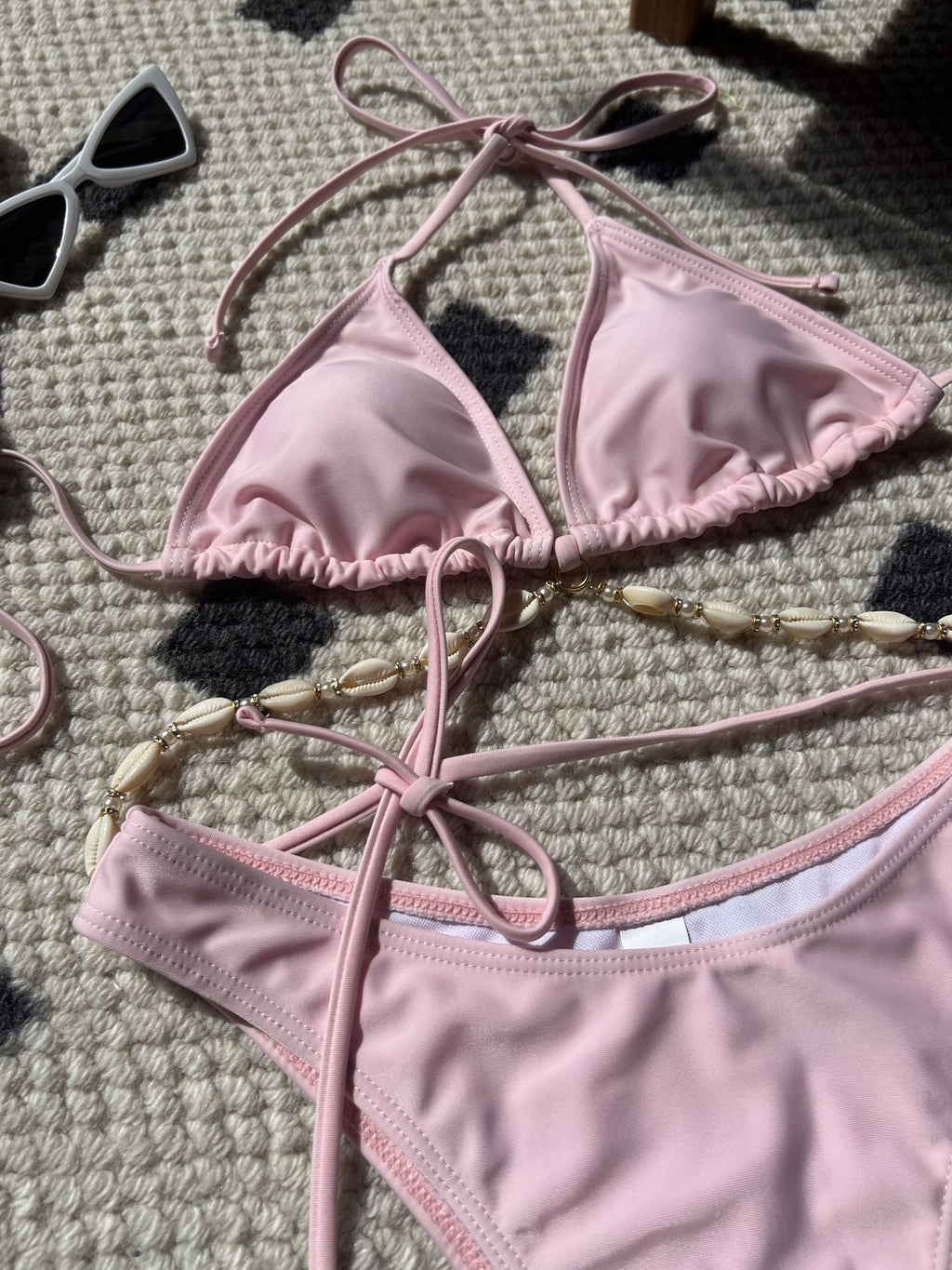 2025 European and American Plain New Sexy Shell Chain Swimsuit Swimsuit Bikini Bikini Cross-Border Export