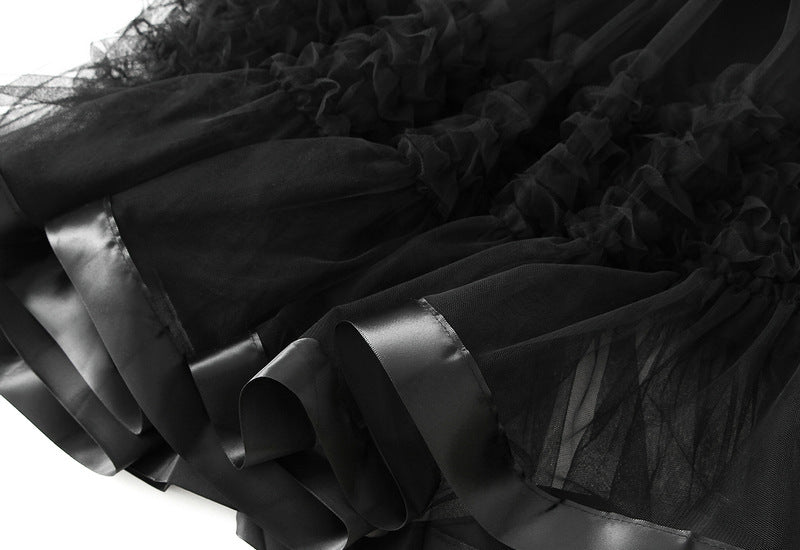 2025 Summer Floor-length Pleated Skirt Women Long Maxi Tulle Skirt for Women High Waist Vintage Mesh Cake Skirt Female