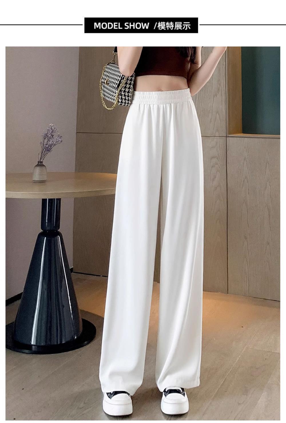 Ice Silk Thin Narrow Wide-Leg Suit Pants for Women, Summer Casual Pear-Shaped Body Slimming Drape Straight Sunscreen Pants
