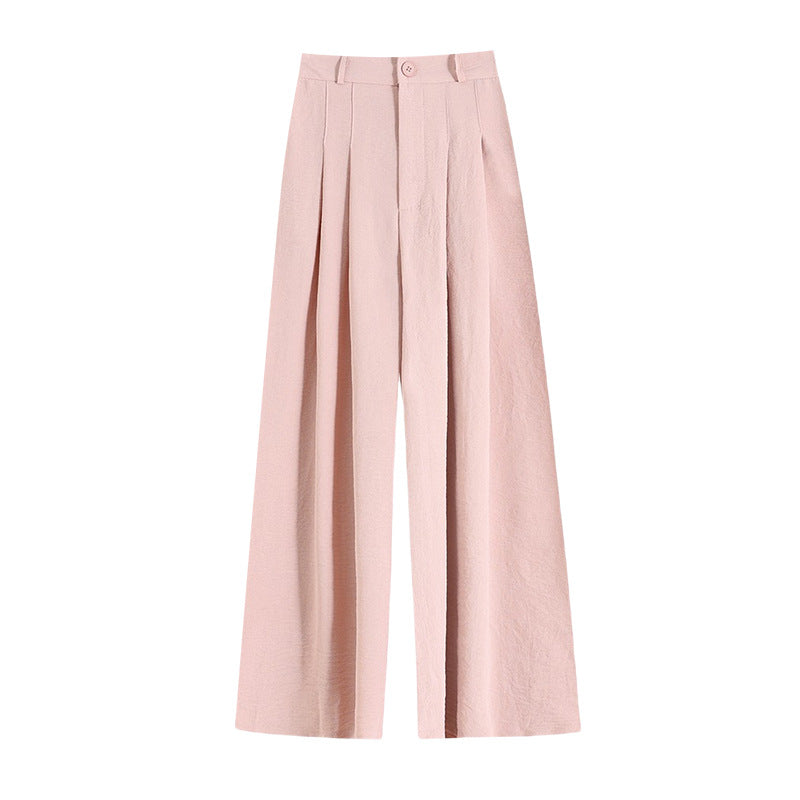 Real Shot of Textured Ice Silk Wide-Leg Pants for Women, New Summer Thin Pants for Small People, High-Waisted Casual Pants and Skirts