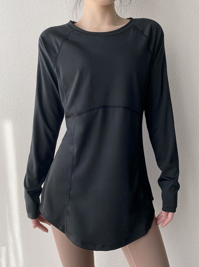 Spring and Summer Long Hip Covering Slimming Style Beautiful Back Breathable Yoga Suit Long Sleeve Running Fitness Sportswear T-shirt for Women