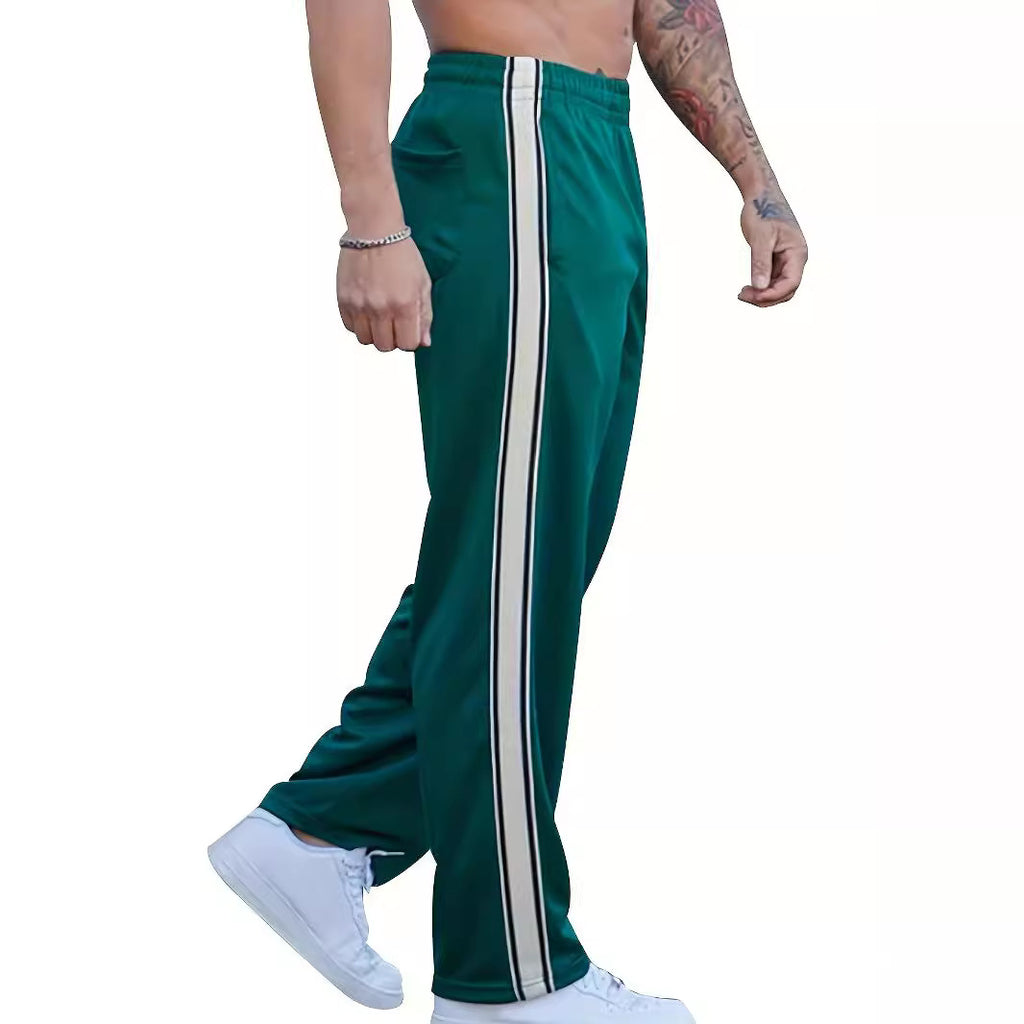 Independent Brand European and American Men's Pearl Cotton Twill Casual Sports Side Stripe Cross-Border High Street Straight Wide-Leg Sweatpants