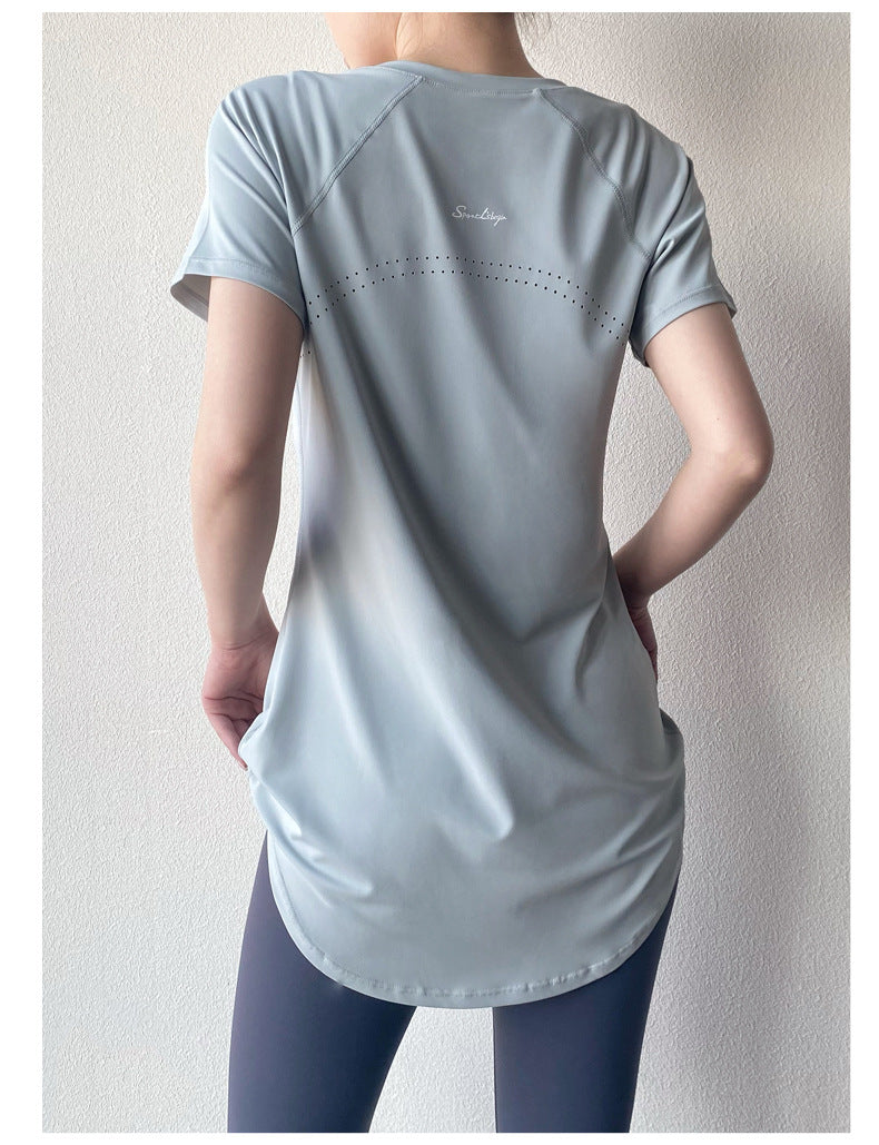 Yoga Clothing Short-sleeved Summer New Mid-length Hip Covering Slimming Quick-drying Top Breathable Fitness Sports T-shirt Women's Thin