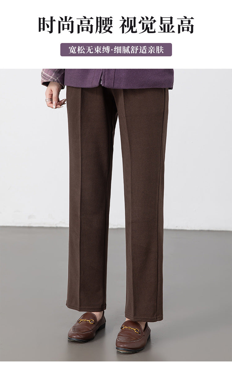 Women's Multi-Color Imitation Wool Straight Pants High-Waisted Slimming Look Draped Pure Color Simple No-Iron Work Clothing Casual Long Pants