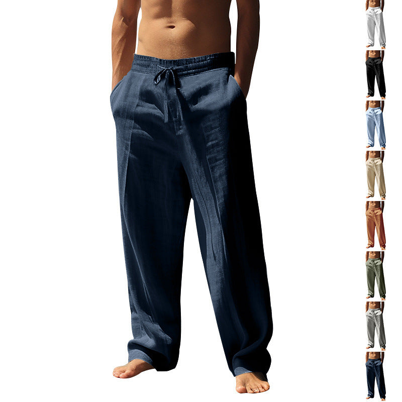 2024 Independent Station European and American Spring and Summer New Trendyy Men's Hip-Hop Breathable Linen Loose Casual Sports Pants