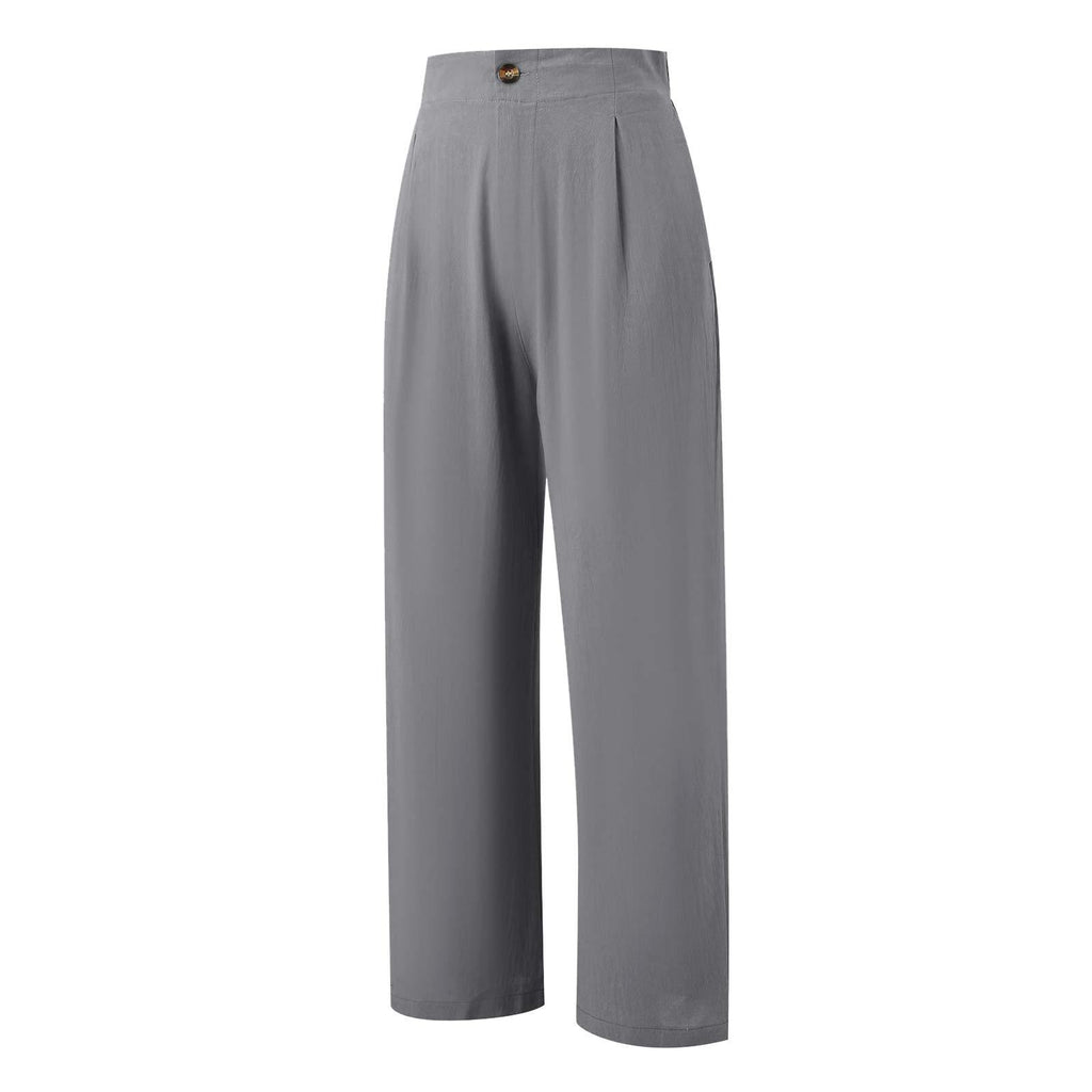 2026 Cross-Border Amazon European and American Summer Comfortable High-Waisted Long Pants with Buttons and Elastic Waist Wide-Leg Pants for Women Casual Straight-Leg Pants