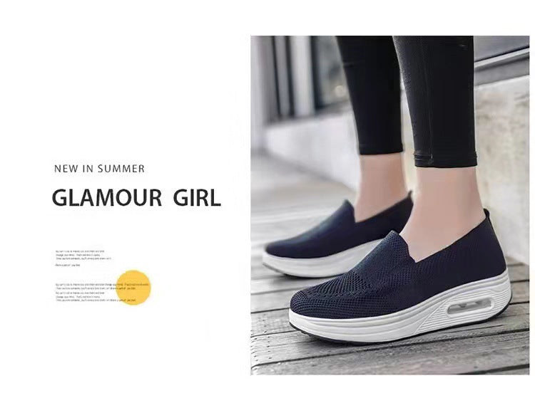 Women's Sports Shoes Cross-Border Foreign Trade 2026 New Model Thick-Soled Air-Cushioned Casual Shoes Mesh Slip-On Height-Increasing Walking Shoes for Women