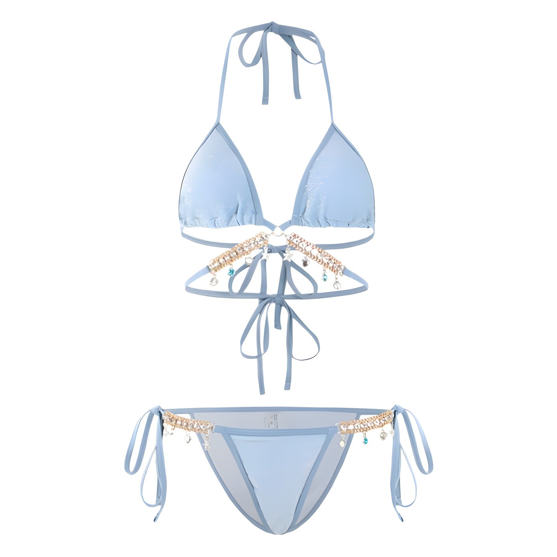 Swimsuit Female Mermaid Diamond Chain European and American Pure Lust Style Strap Triangle Bikini Three-Point Ins Sexy Vacation Swimsuit