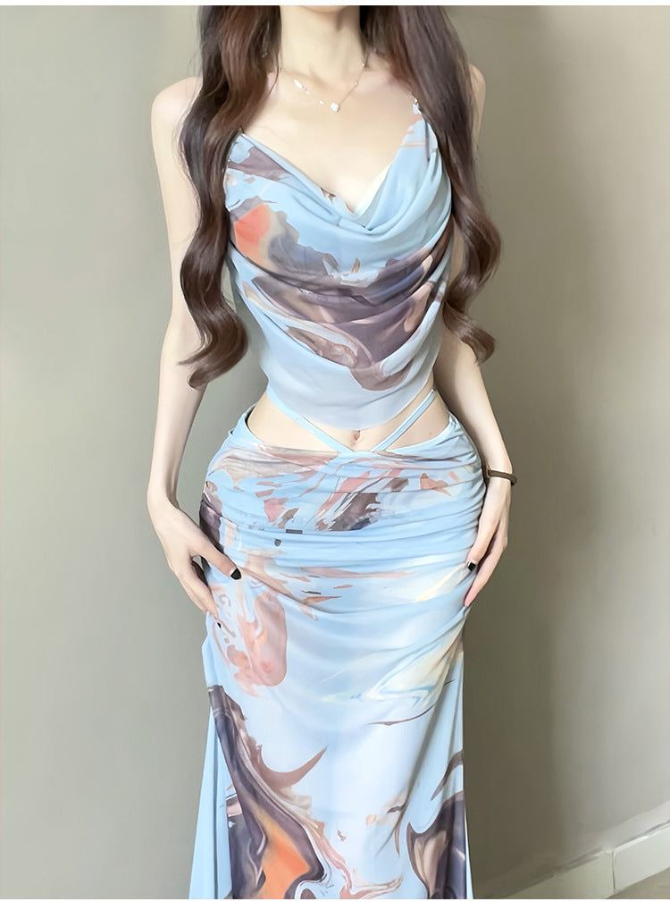Hot Girl Bikini Swimsuit Female Three-Piece Seaside Vacation Long Skirt Small Breast Push-Up with Underwire Sexy Hot Spring Swimsuit