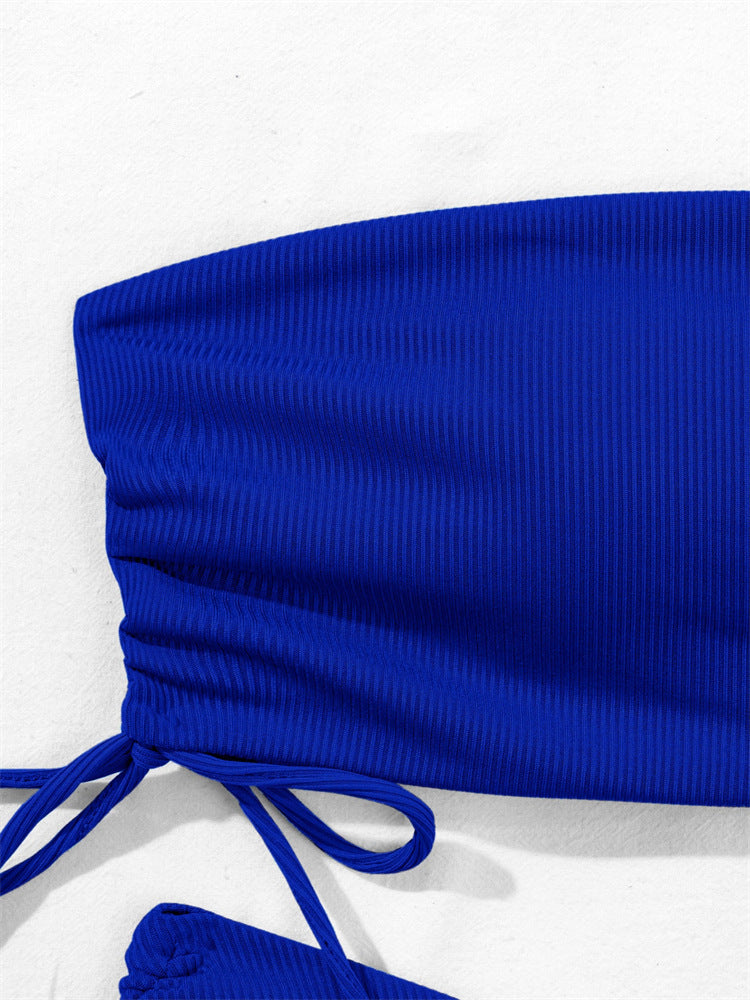 European and American Tube Top Bikini Swimsuit for Women 2024 New Pure Color Sexy Huludao Swimsuit Split Swimsuit High-End