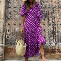 European and American Plus-Size Women's Loose-Fitting Bohemian Round-Neck Lantern-Sleeve Sweet Girl Dress Wholesale from Source Factory