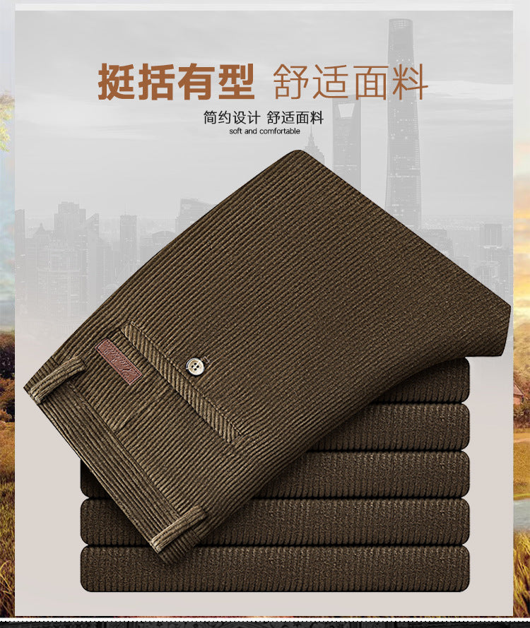 Thick Corduroy Pants Pure Cotton Men's Pants Autumn and Winter Thick Cotton High-Waisted Loose Straight Double-Pleated Corduroy Men's Long Pants