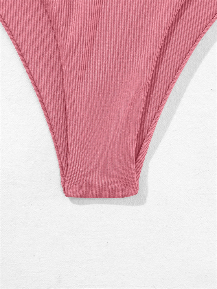 European and American Tube Top Bikini Swimsuit for Women 2024 New Pure Color Sexy Huludao Swimsuit Split Swimsuit High-End