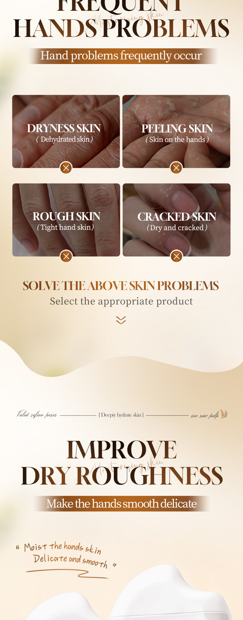 Travel Size Rice Extract Serum Hand Cream 60g - Deep Moisturizing Hand Cream for Dry Rough Hands, Hydrating & Smoothing Care