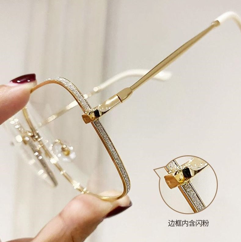 Anti-blue Light Myopia Glasses Women's Light Flat Glasses Metal Frame Internet Red Big Face Slimming Myopia Finished Glasses
