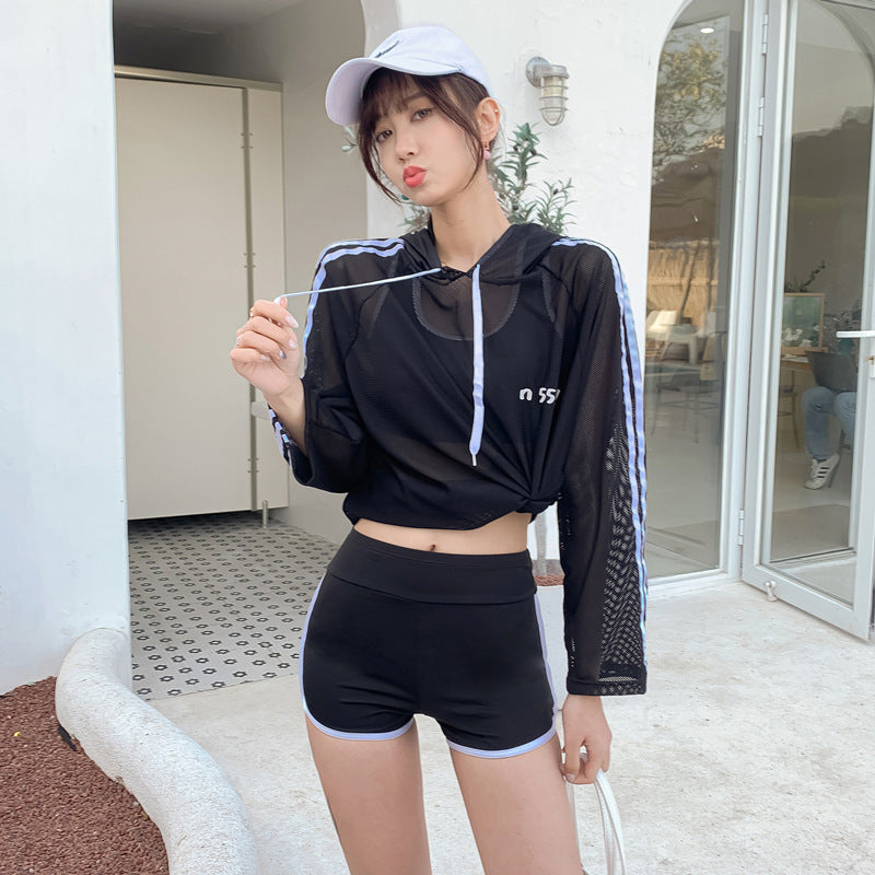 Swimsuit for Female Students, Three-Piece Set, 2025 New Style, Tummy-Covering, Slimming, Sun-Protective, Internet-Famous, Conservative Two-Piece Swimsuit for Women