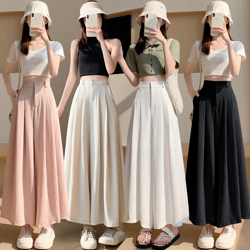 Real Shot of Textured Ice Silk Wide-Leg Pants for Women, New Summer Thin Pants for Small People, High-Waisted Casual Pants and Skirts